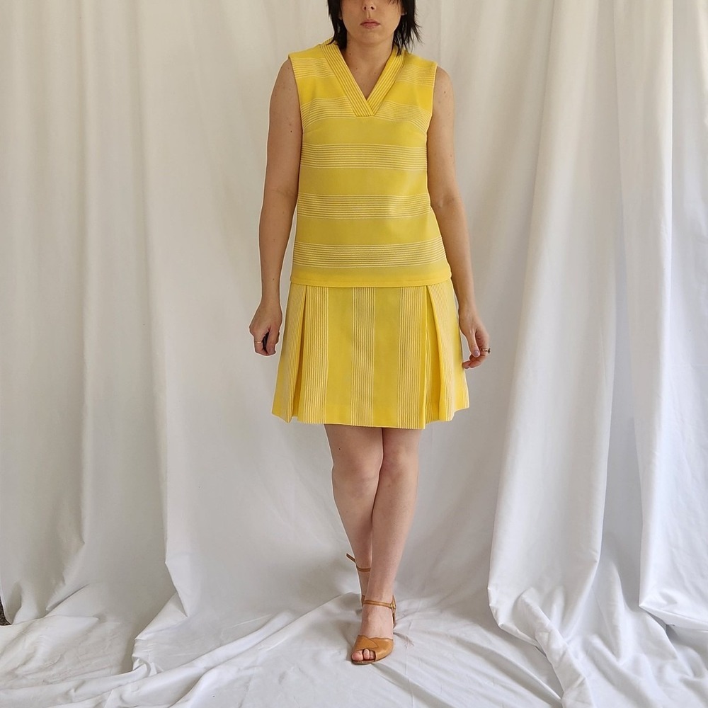 70s‎ Yellow and White Striped Drop Waist Dress